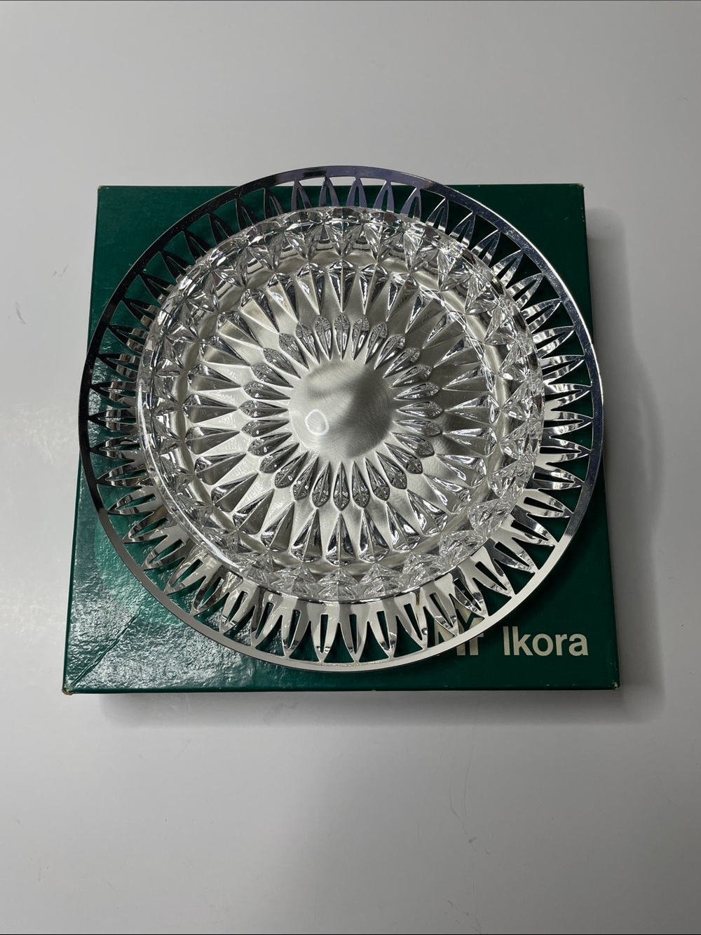 Vintage 1974 Ilkora Crystal Serving Bowl with Silver-Plated Rim